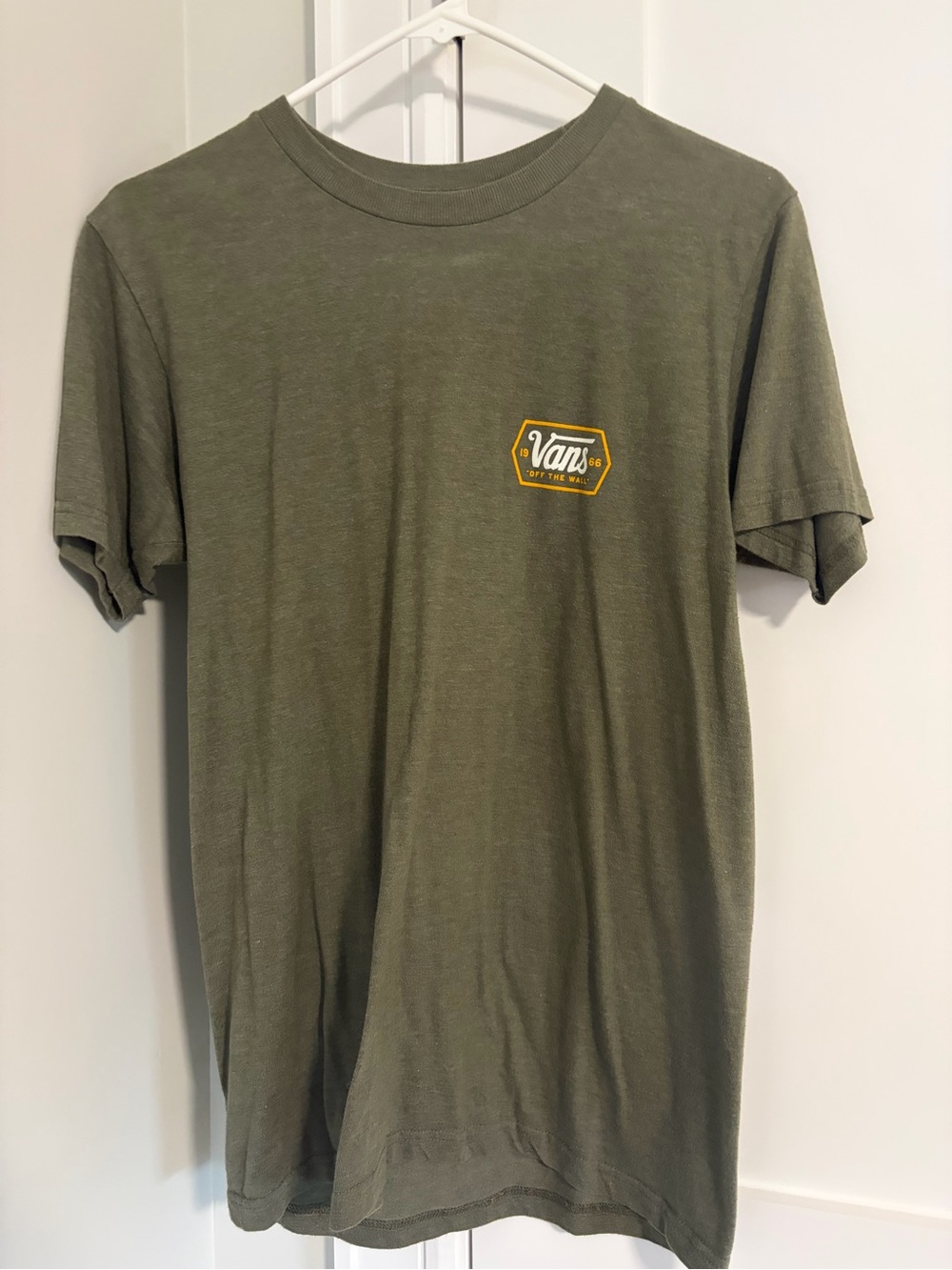 Vans Olive Green Short Sleeve Tee with Yellow Logo Patch